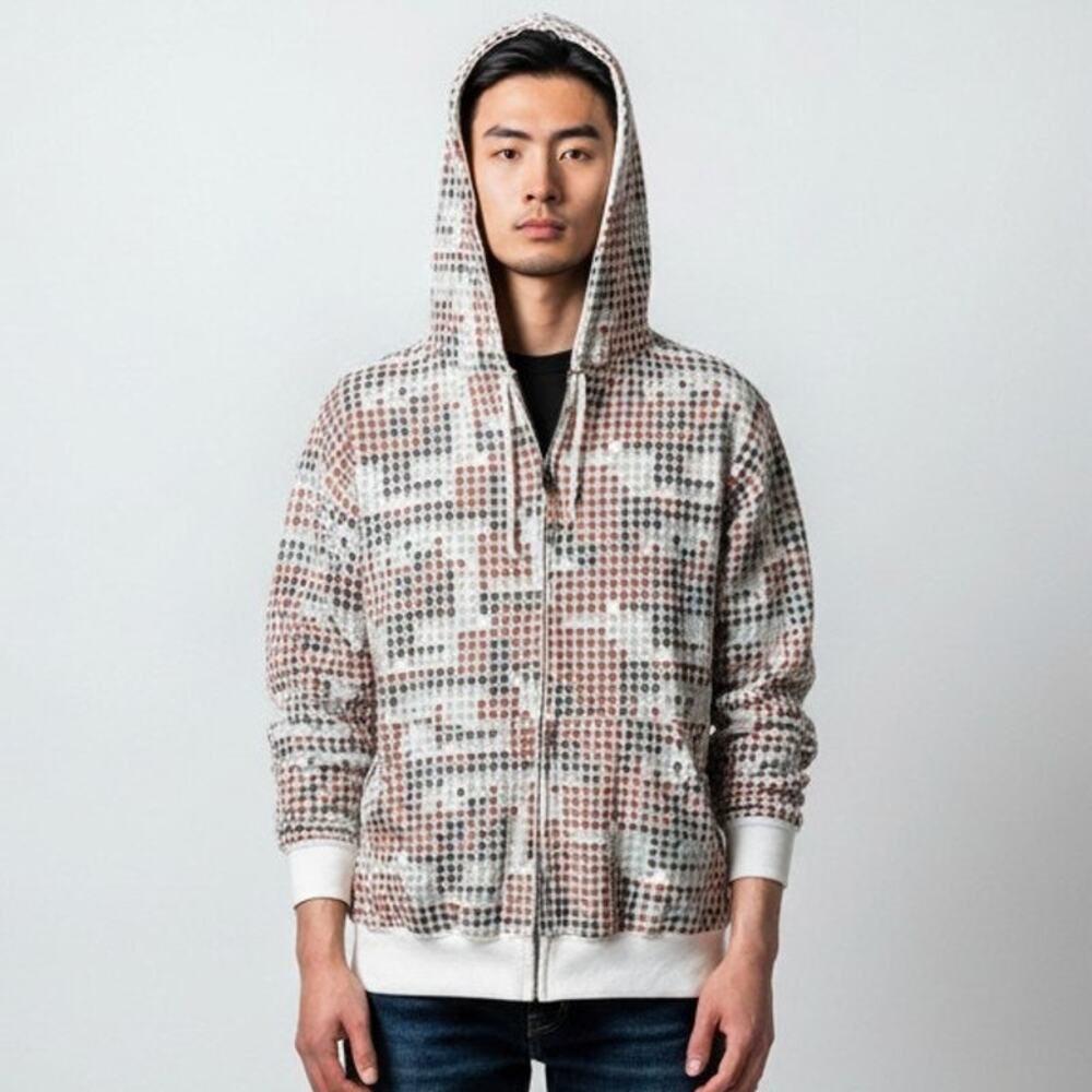Vintage Y2K Silver Point Allover Skull Print Full Zip Hoodie Mens Sz Large Multi